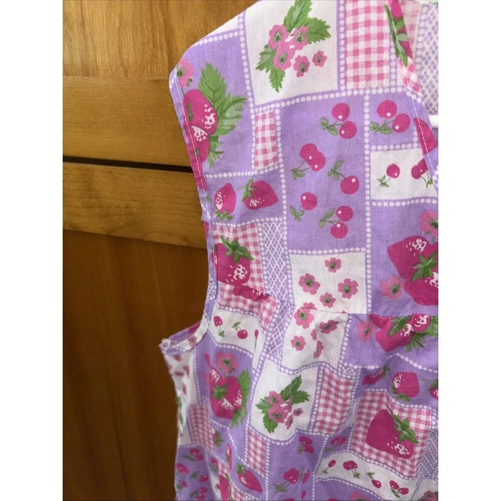 Vintage Apron Shirt 60's 70's Strawberry Fabric Smock Top Snap Front Pocket 1X